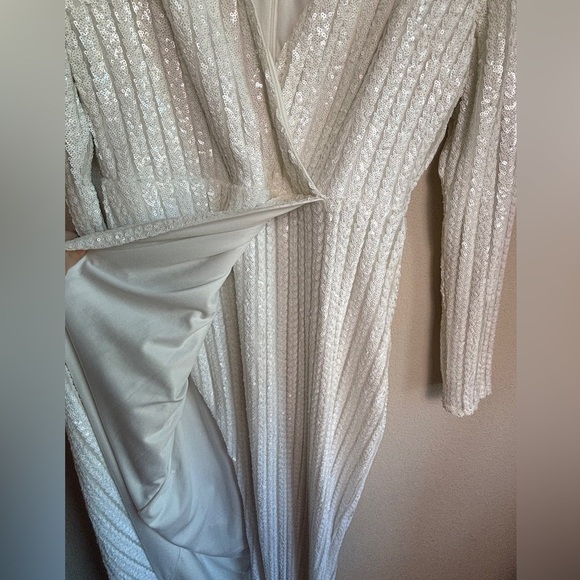 Lulus White Sequin Love Lasts Forever Sequin Wrap Style Maxi Dress XL - Picture 3 of 12